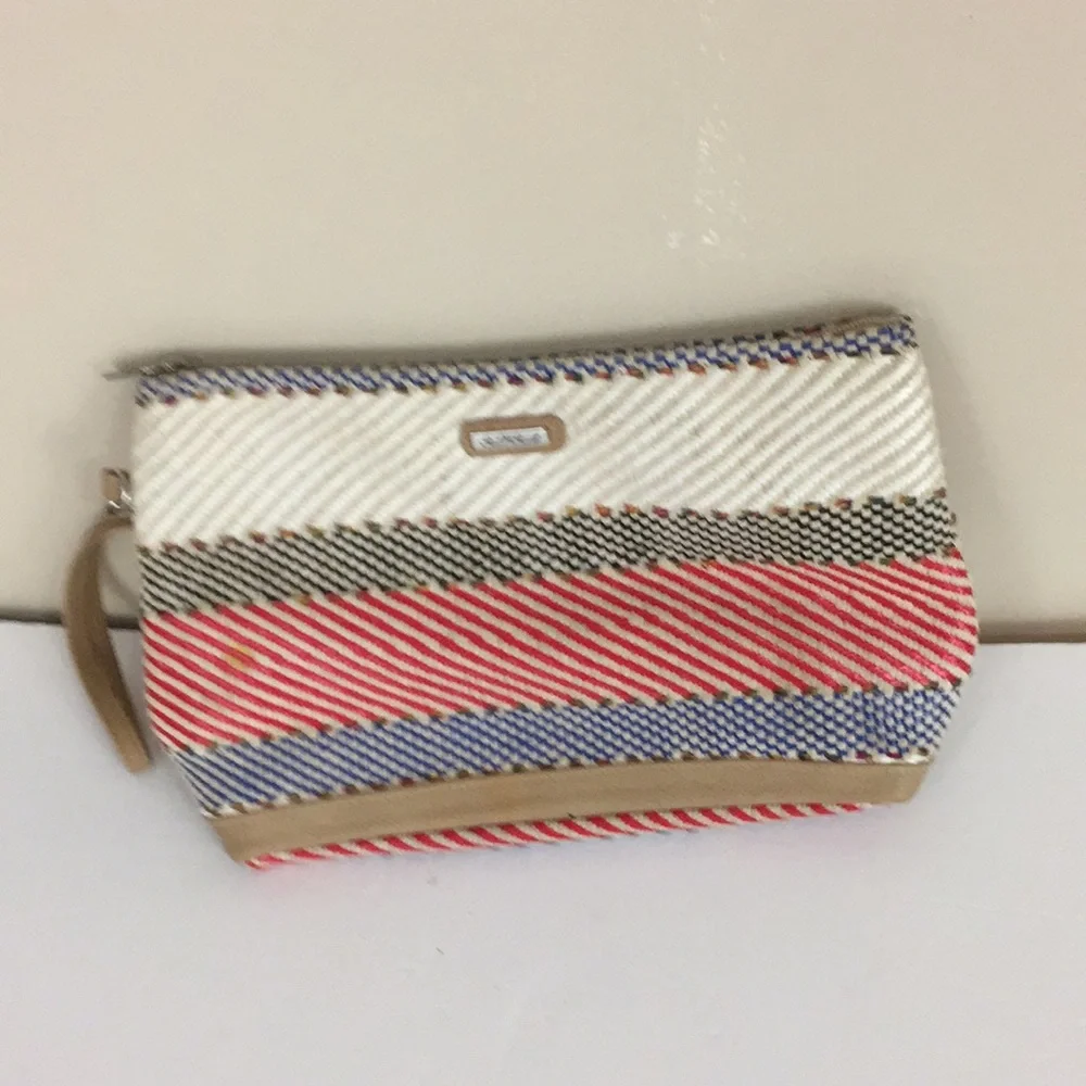 Sun N Sand Large Woven  Wristlet Lined Clutch Purse Wrist Strap